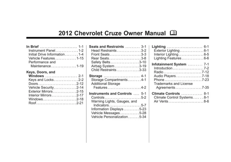 2012 Chevrolet Cruze owners manual