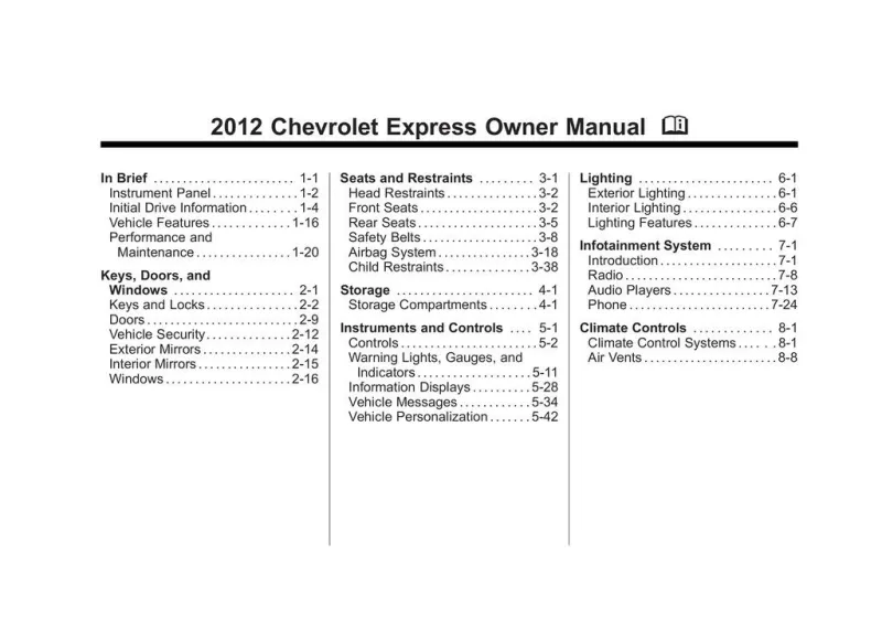 2012 Chevrolet Express owners manual