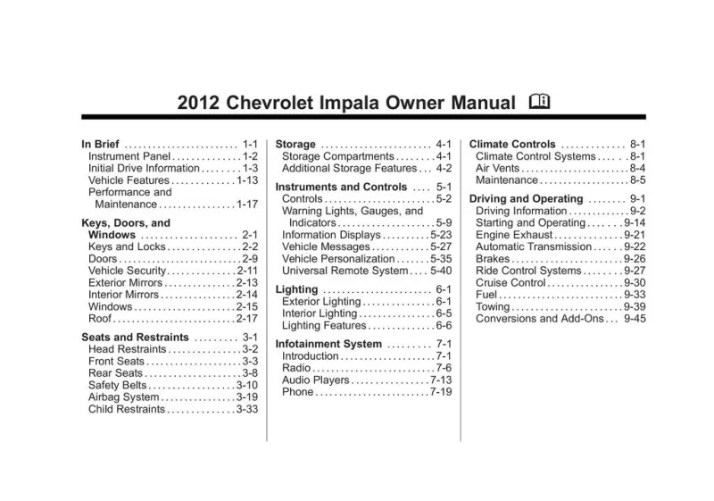 2012 Chevrolet Impala owners manual