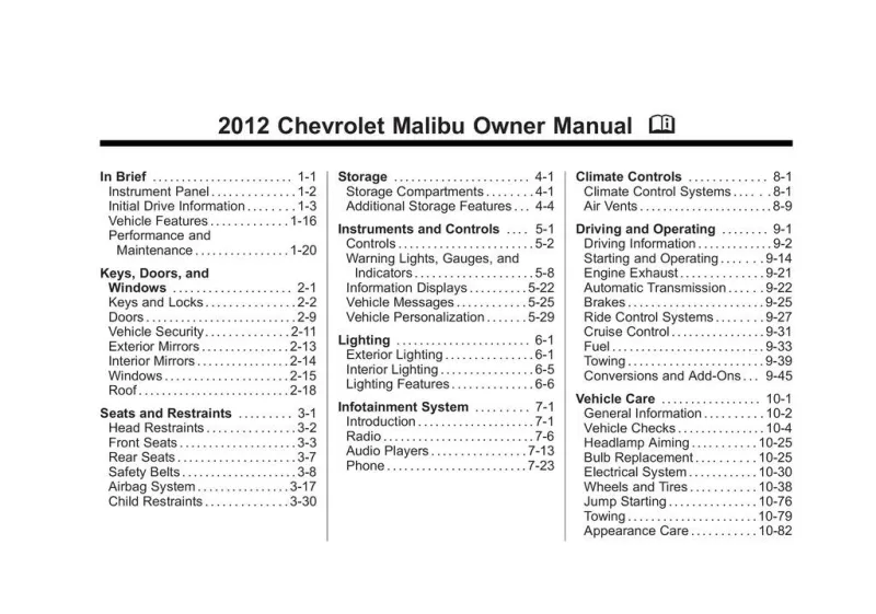 2012 Chevrolet Malibu owners manual