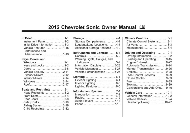 2012 Chevrolet Sonic owners manual