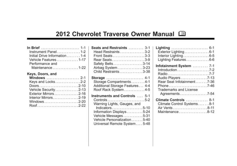 2012 Chevrolet Traverse owners manual