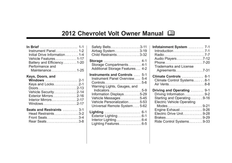 2012 Chevrolet Volt owners manual
