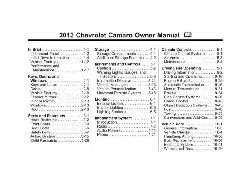 2013 Chevrolet Camaro owners manual