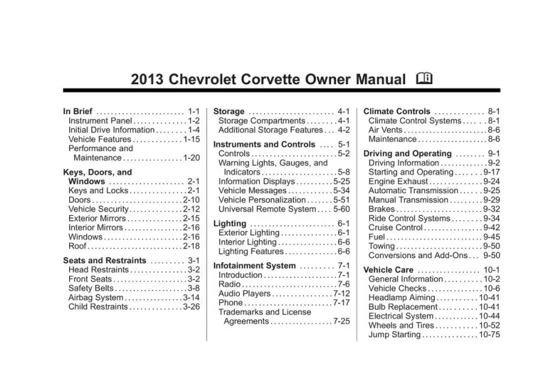 2013 Chevrolet Corvette owners manual