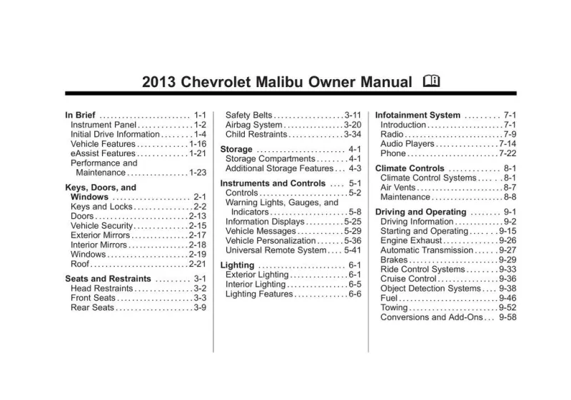 2013 Chevrolet Malibu owners manual