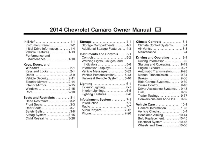 2014 Chevrolet Camaro owners manual