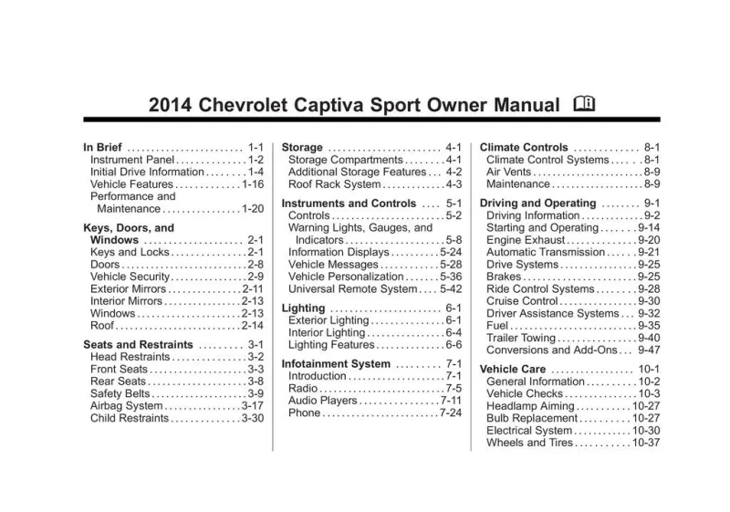 2014 Chevrolet Captiva Sport owners manual