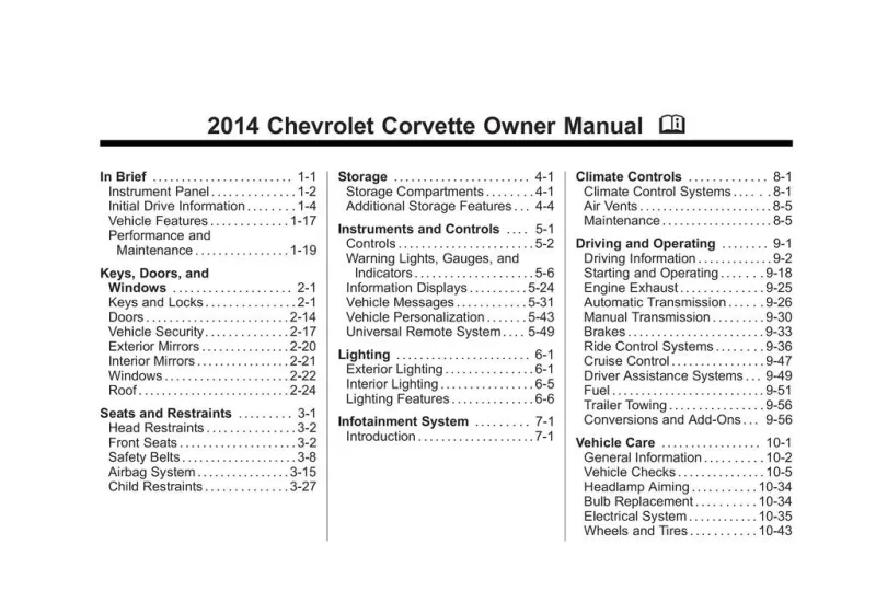 2014 Chevrolet Corvette owners manual