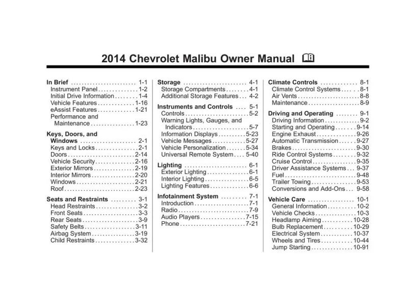 2014 Chevrolet Malibu owners manual