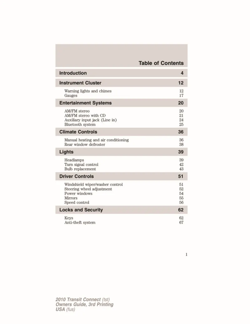 2010 Ford Transit Connect owners manual