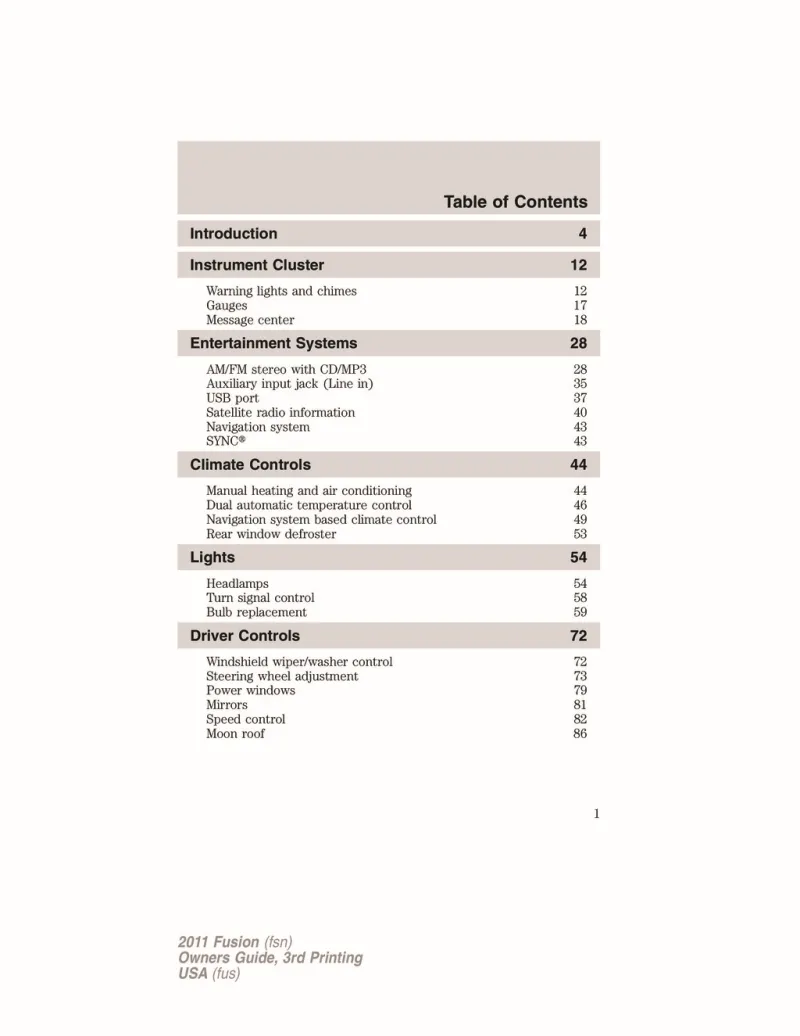 2011 Ford Fusion owners manual