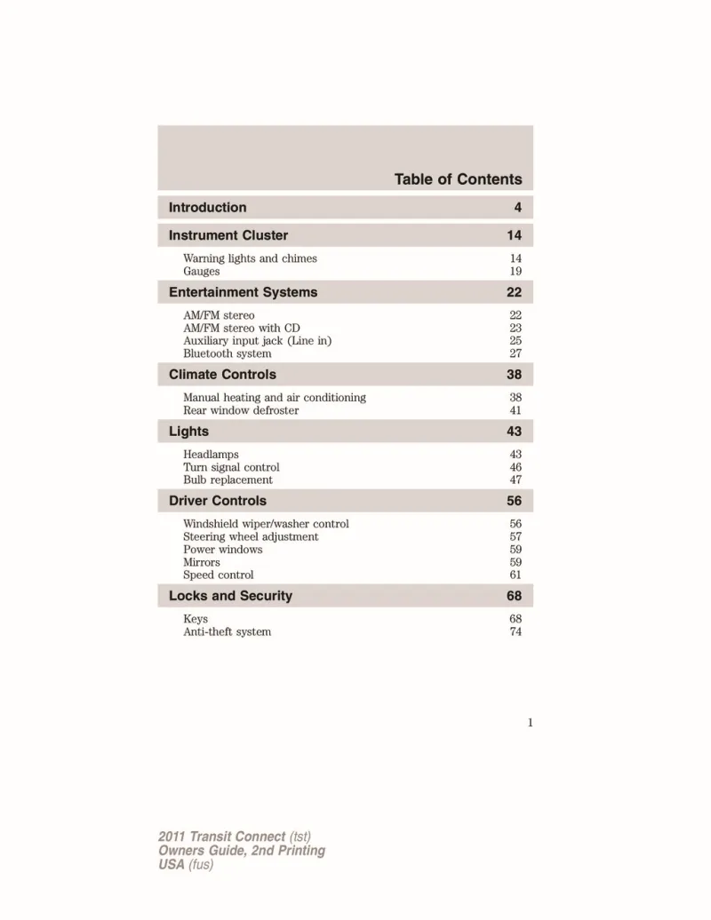 2011 Ford Transit Connect owners manual