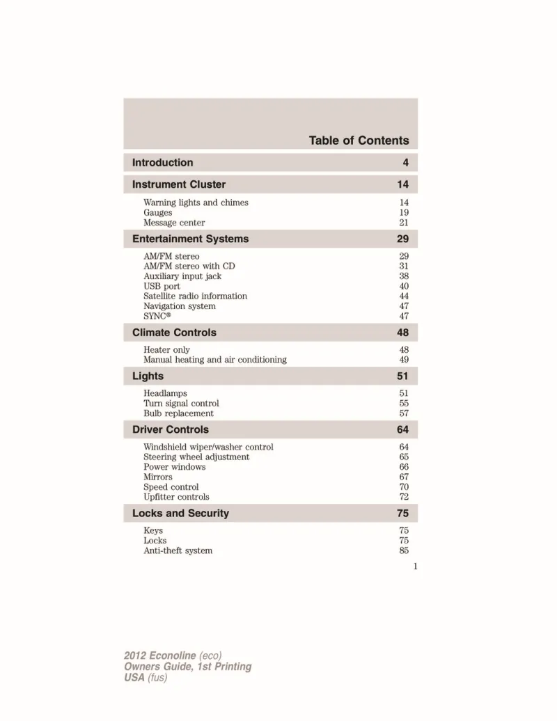 2012 Ford E150 owners manual