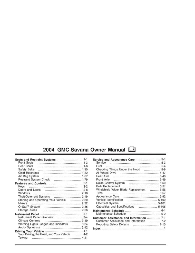 2004 GMC Savana owners manual