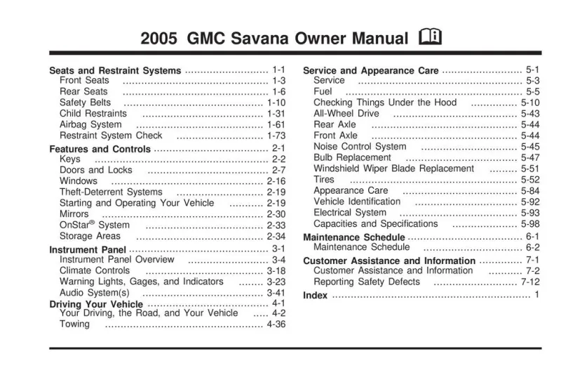 2005 GMC Savana owners manual