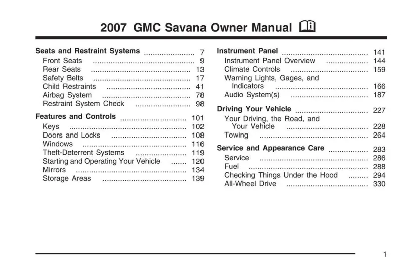 2007 GMC Savana owners manual