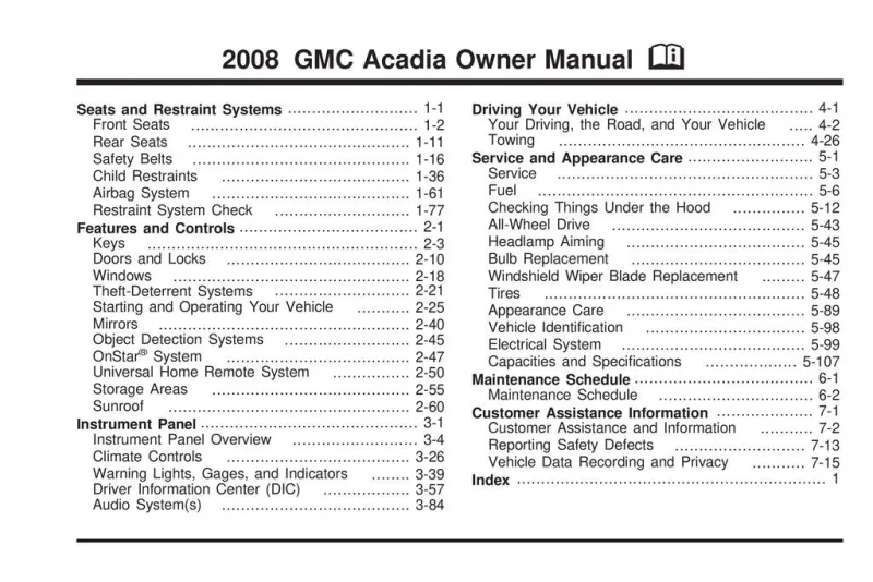 2008 GMC Acadia owners manual