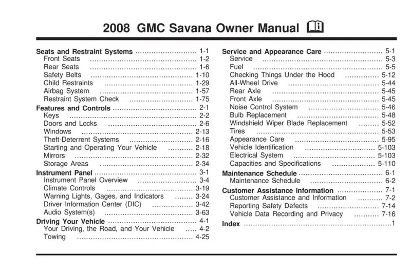 2008 GMC Savana owners manual