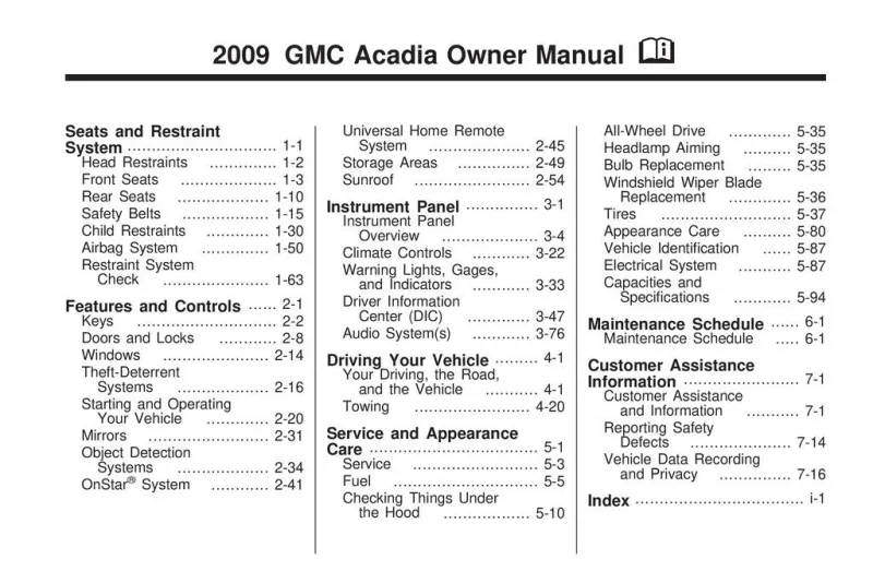2009 GMC Acadia owners manual