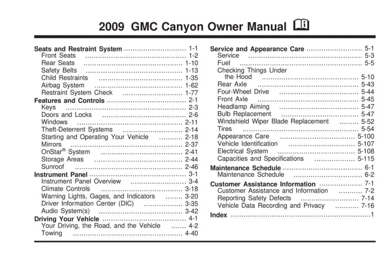 2009 GMC Canyon owners manual