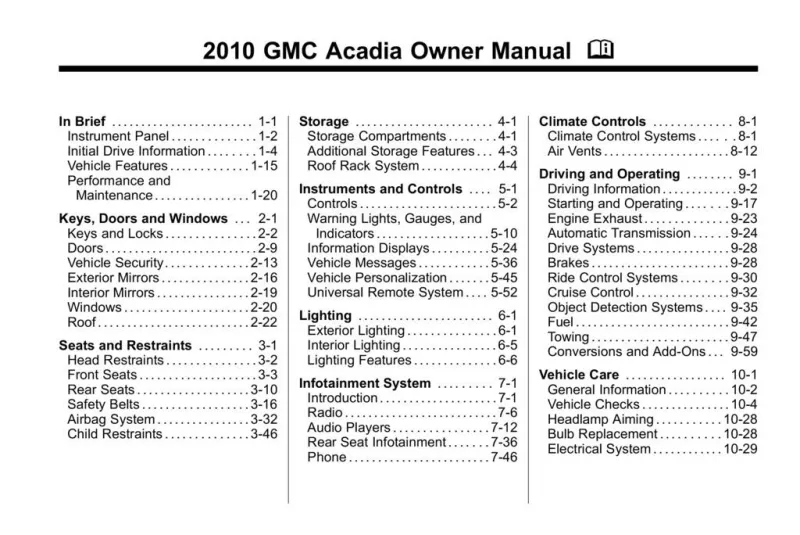 2010 GMC Acadia owners manual