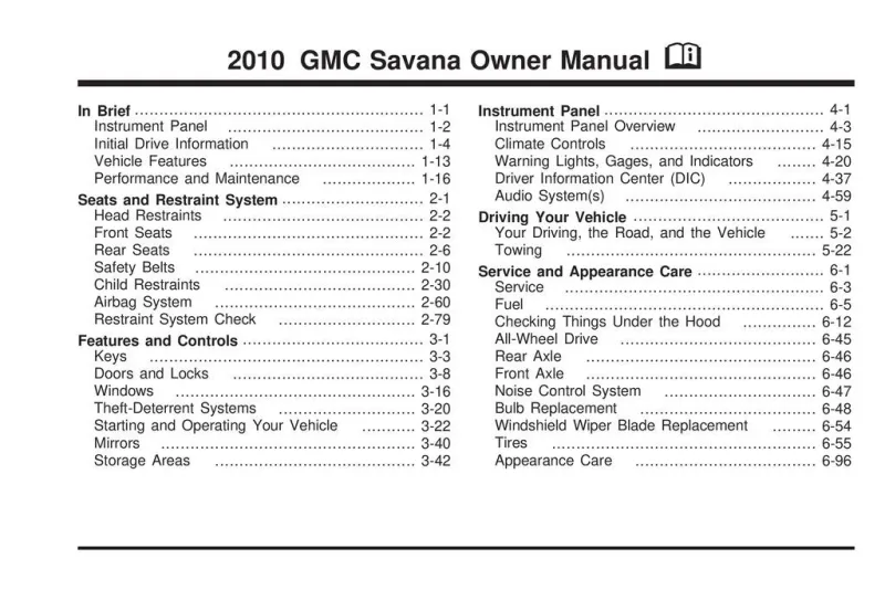 2010 GMC Savana owners manual