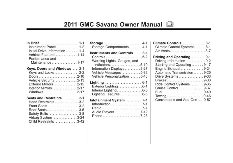 2011 GMC Savana owners manual