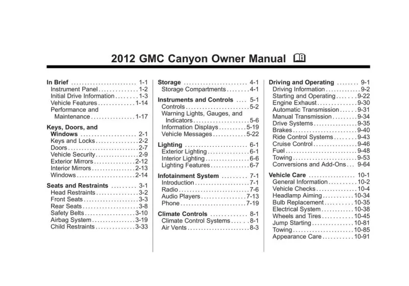 2012 GMC Canyon owners manual