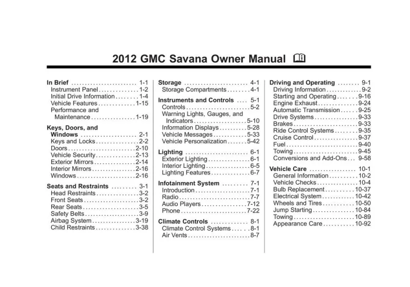2012 GMC Savana owners manual