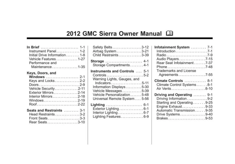 2012 GMC Sierra owners manual