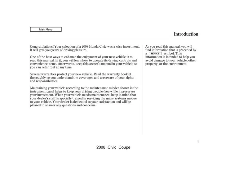 2008 Honda Civic Coupe owners manual