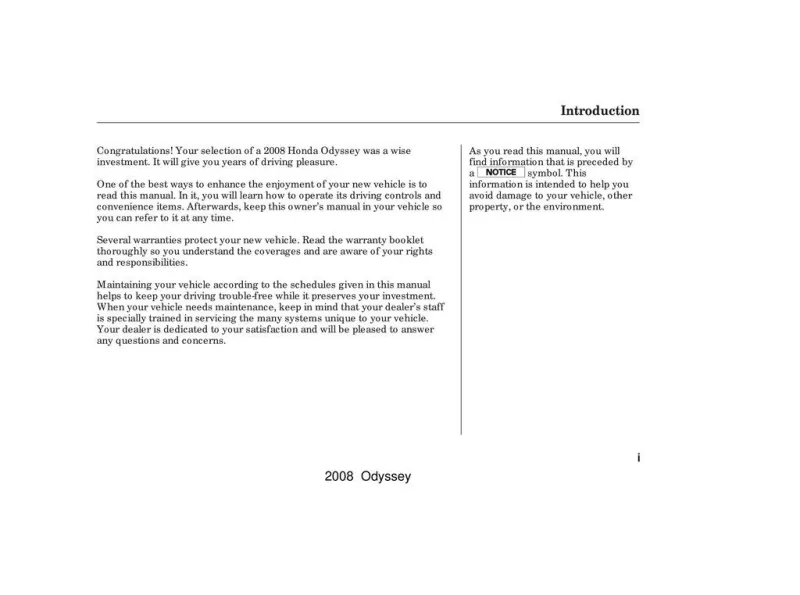 2008 Honda Odyssey owners manual