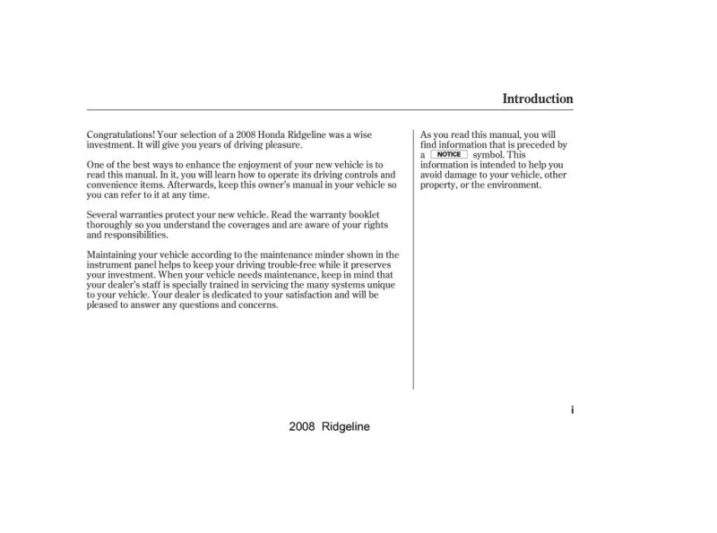 2008 Honda Ridgeline owners manual