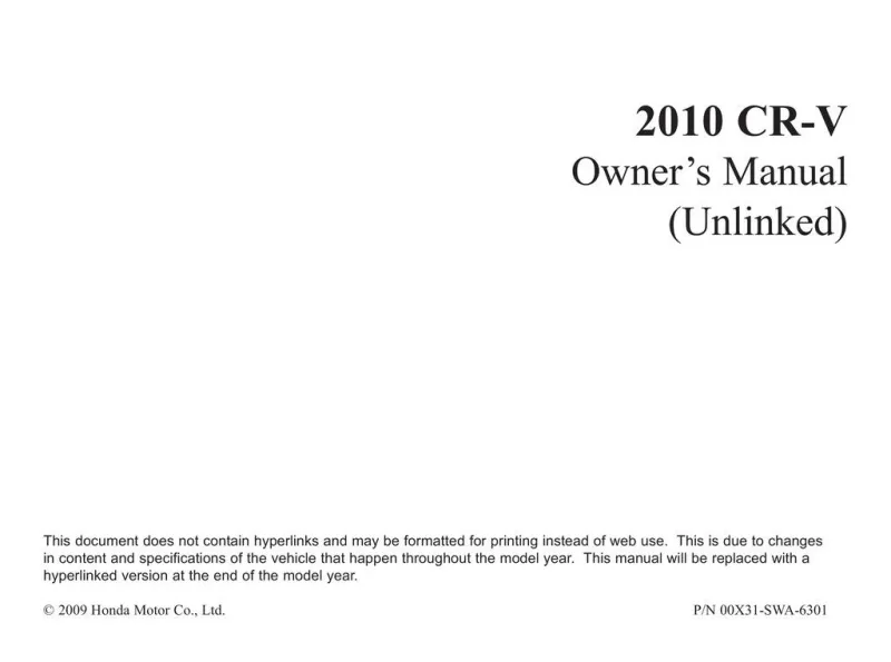 2010 Honda CrV owners manual