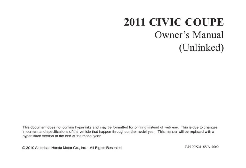 2011 Honda Civic Coupe owners manual