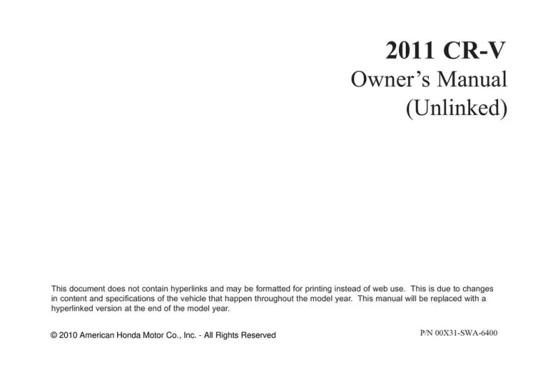 2011 Honda CrV owners manual