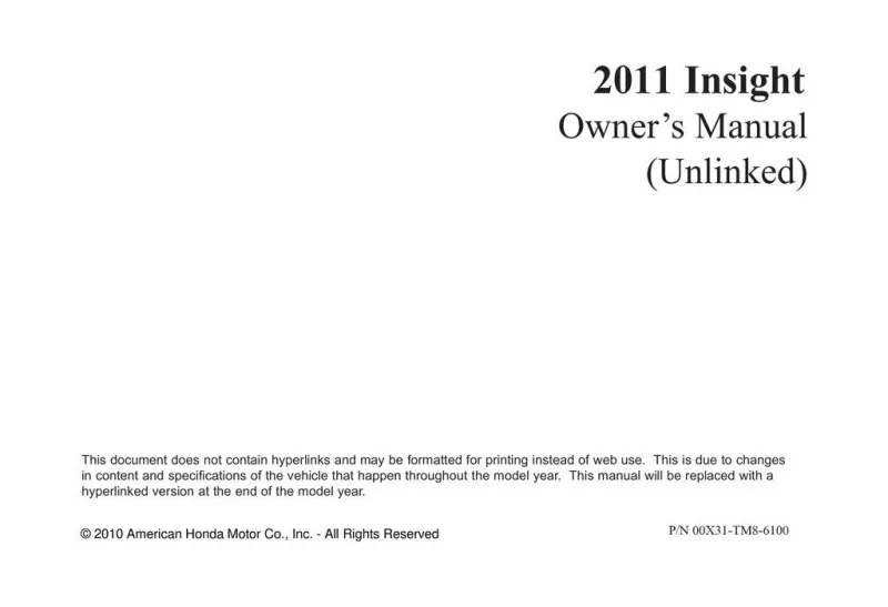 2011 Honda Insight owners manual
