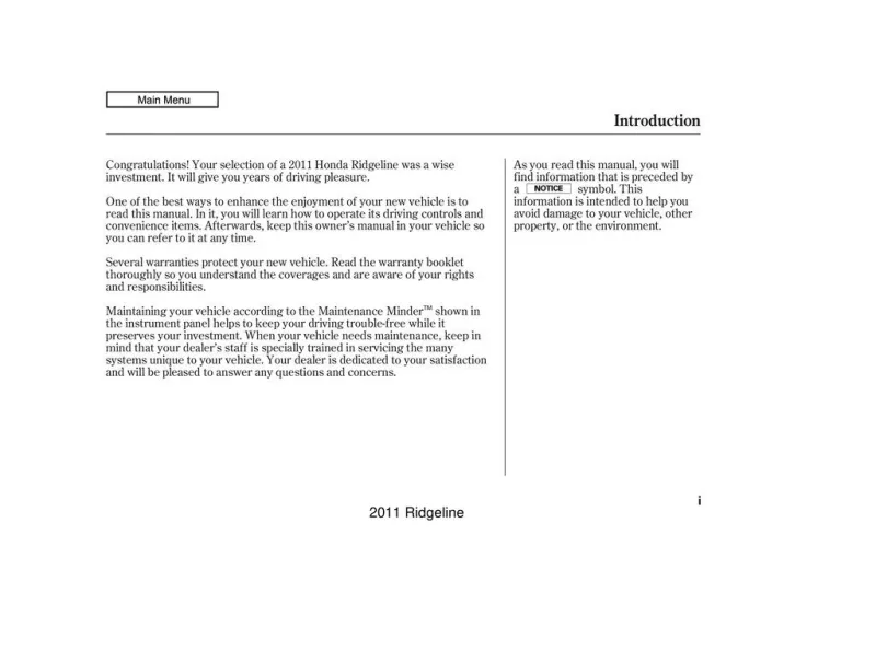 2011 Honda Ridgeline owners manual