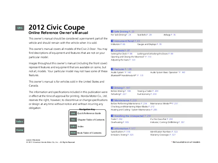 2012 Honda Civic Coupe owners manual
