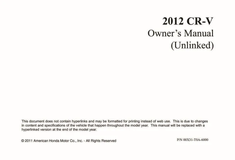 2012 Honda CrV owners manual