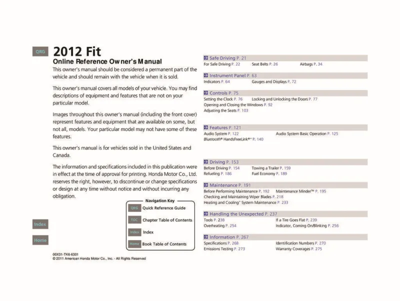 2012 Honda Fit owners manual