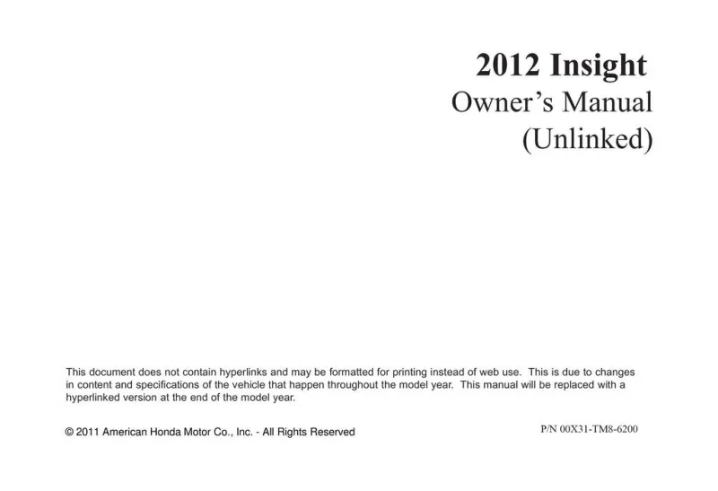 2012 Honda Insight owners manual