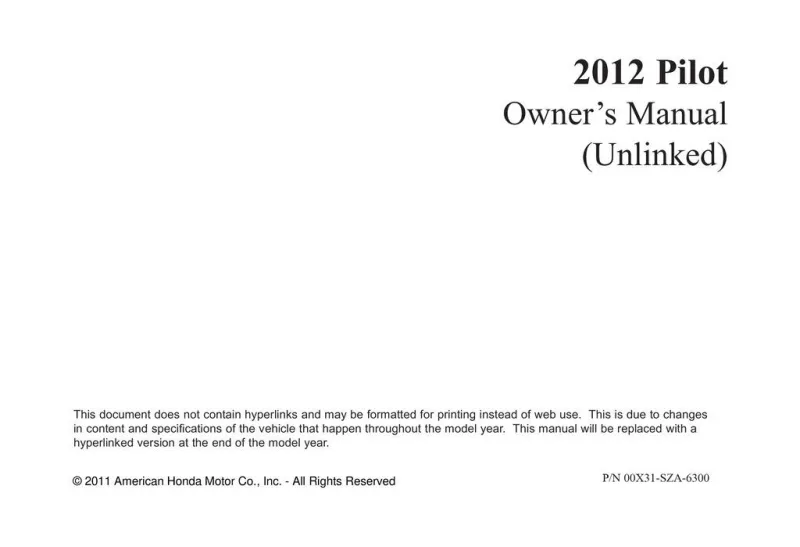 2012 Honda Pilot owners manual