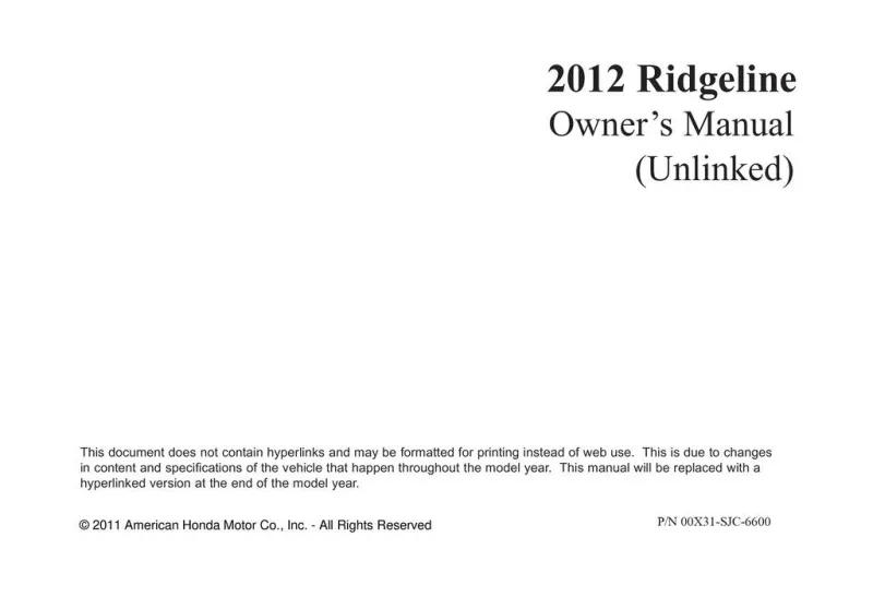 2012 Honda Ridgeline owners manual