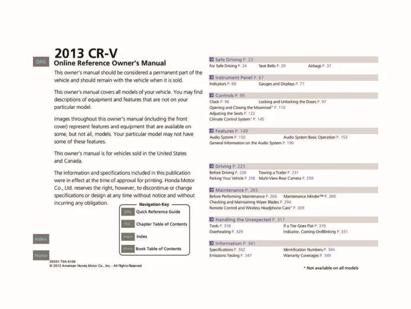 2013 Honda CrV owners manual