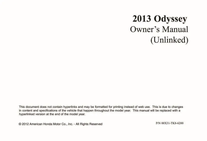 2013 Honda Odyssey owners manual
