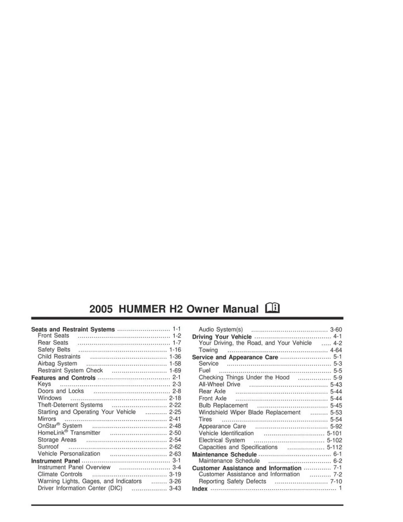 2005 Hummer H2 owners manual