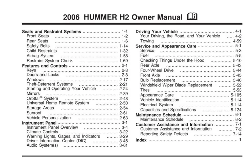 2006 Hummer H2 owners manual