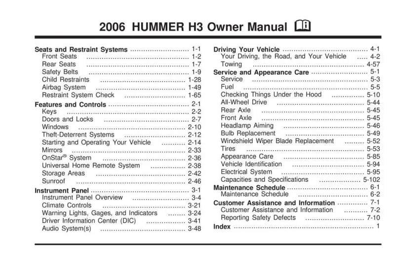 2006 Hummer H3 owners manual